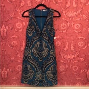 Alice and Olivia Teal Blue tapestry dress